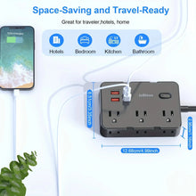 Load image into Gallery viewer, Ultra-Thin Surge Protector Power Strip — 6 Outlets + 4 USB Ports, 5ft Extension Cord | Flat Plug Wall Mount Adapter for Home & Office