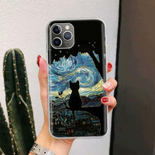 Load image into Gallery viewer, Black Cat Cartoon Cute For Iphone 11 13 14 Pro Max 12 Mini Phone Case X Xs Xr 6 6s 8 7 Plus Se 5 5s Cover Cute Funny Aesthetic Cat Design Pattern Silicone Soft Phone Case