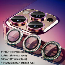 Load image into Gallery viewer, Diamond Camera Case For iPhone 14 13 Pro Max 12 Pro Max Camera Lens Protector Cover For iPhone11 Pro 12Pro Tempered Glass HD Clear Tempered Glass Camera Protector