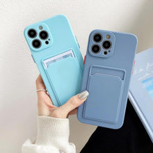 Load image into Gallery viewer, White Luxury Card Holder Phone Case for iPhone 13 12 Pro Wallet Soft Back Cover Shockproof Cute Protective Case for iPhone Cute Case With Card Holder
