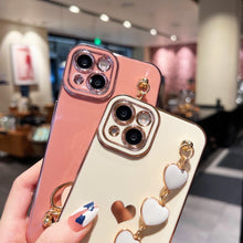 Load image into Gallery viewer, Luxury Love Heart Elegant Sparkle Case With Chain Bracelet Strap Soft Protective Bumper Cover Compatible with iPhone Bracelet soft case for iPhone 12 Pro Max 11 pro max X XS XR 7 8 Plus Stylish Phone Cover