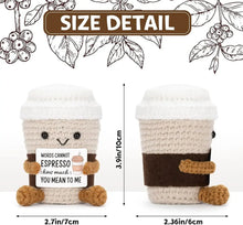 Load image into Gallery viewer, Funny Crochet Emotional Support Coffee Doll With Card Desktop Ornament Handmade Knitted Coffee Dolls Christmas Gifts Home Decor
