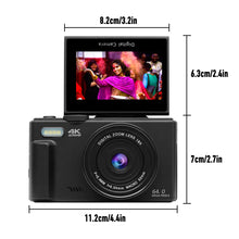 Load image into Gallery viewer, 4K Digital Camera for Photography and 18X Digital Zoom Camera 64MP Compact Vlogging Camera 3'' 180° Flip Screen with Flash