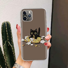Load image into Gallery viewer, Black Cat Cartoon Cute For Iphone 11 13 14 Pro Max 12 Mini Phone Case X Xs Xr 6 6s 8 7 Plus Se 5 5s Cover Cute Funny Aesthetic Cat Design Pattern Silicone Soft Phone Case