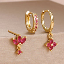 Load image into Gallery viewer, 3PCS Zircon Flower Dangle Earrings – Orange & Blue Stainless Steel Set