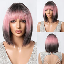 Load image into Gallery viewer, Short Straight Synthetic Wigs for Women Blonde to Brown Ombre Bob Wigs with Bangs Daily Cosplay Party Heat Resistant Fake Hair