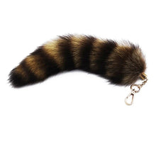 Load image into Gallery viewer, Plush-Fox Tail Keychain Furry Racoon Tail Keyring Keychain 28cm Animal Tail Key-Pendant Pompoms Keyring Holder Bag-Decor