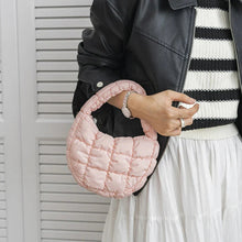 Load image into Gallery viewer, Fashion Mini Puffer Tote Bag Quilted Circle Phone Purse Elegant Purple Soft Nylon Padded Key Pouch Simple Trend Handbag