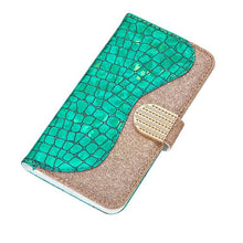 Load image into Gallery viewer, Glitter Leather Case For iPhone 11 12 13 14 Pro XR XS Max Alligator Flip Case Cover For iPhone SE Glitter Matching Texture Horizontal Flip Leather Case with Card Slots & Holder & Wallet Phone Accessories