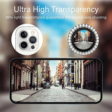 Load image into Gallery viewer, Glitter Diamond Rhinestones Metal Ring Camera Tempered Glass For iPhone 11 12 13 14 Pro Max Mini Plus Lens Protector Full Cover 9H Tempered Glass Camera Lens Protector Metal Single Ring Full Coverage Camera Lens Protector