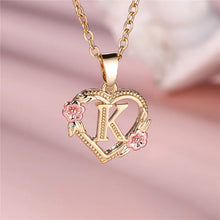 Load image into Gallery viewer, Female A-Z Letter Flower Pendant Necklace Yellow Gold Color Wedding Jewelry Gift For Women