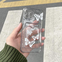 Load image into Gallery viewer, Transparent Butterfly Pattern Case For iPhone 14 Plus 13 12 11 Pro Max X XR XS Max Soft Card Slot Pocket Holder Wallet Cover Cute Butterfly Glitter Clear Phone Case Protective Cover With Card Holder