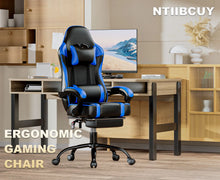 Load image into Gallery viewer, Gaming Chair with Footrest, PU Leather Video Game Chairs for Adults, Reclining Gamer Chair Office Desk Chair