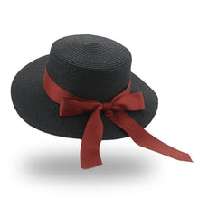 Load image into Gallery viewer, Elegant Adult Bucket Hat Beach Summer Straw Hats for Women Beach Sun Straw Hat Wide Luxury Comfortable Hat Flat Top Ribbon Bowknot Elegant Luxury Women Summer Hat 56-58cm