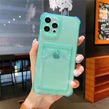 Load image into Gallery viewer, Transparent Card Slot Holder Case for iPhone 13 11 12 14 Pro Max Mini Clear Shockproof Soft Wallet Cover Clear Phone Case with Card Holder Slim Protective Soft Shock Absorbing Case with Card Holder