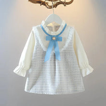 Load image into Gallery viewer, Long Sleeved Baby Girl Dress With Spring And Autumn Bow Lace Splicing Small Plaid Sweet Long Sleeved Dress