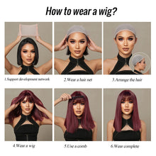Load image into Gallery viewer, Short hair synthetic wig with side parting, locks around the collarbone, hair made of high-temperature fibers, full head cover.