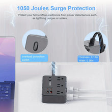 Load image into Gallery viewer, Ultra-Thin Surge Protector Power Strip — 6 Outlets + 4 USB Ports, 5ft Extension Cord | Flat Plug Wall Mount Adapter for Home & Office