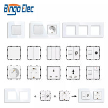 Load image into Gallery viewer, Bingoelec DIY UK EU Standard TV Satellite USB Socket Button Switch With Crystal Glass Frame Panel White Home Improvement