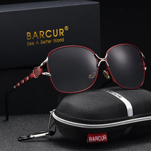 Load image into Gallery viewer, BARCUR Women’s Polarized Sunglasses – Oversized Elliptical Black Frame UV400 Protection Outdoor Fashion Mirror Leg Design High Quality Trendy Style Sunglasses for Travel Driving & Summer Apparel