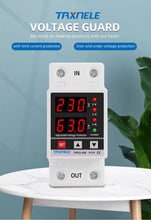 Load image into Gallery viewer, Dual Display 40A 63A 230V Din Rail Adjustable digital Over Under Voltage Relay Surge Protector Limit Over Current Protection