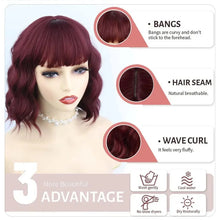Load image into Gallery viewer, Short Wavy Bob Wigs with Bangs for Women Short Bob Curly Wig Synthetic Hair Wavy Wigs Heat Resistant Fiber Wig
