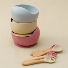 Load image into Gallery viewer, Mamaplan 3PCS Baby Silicone Feeding Set Suction Bowl Spoon Fork