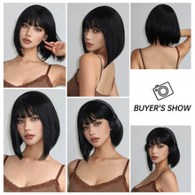 Load image into Gallery viewer, Short Straight Bob Wigs for Women Black Brown Synthetic Natural Hair Wig with Bangs Heat Resistant Cosplay Daily Use Hair