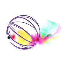 Load image into Gallery viewer, 1 Pcs Cat Toy Stick Feather Wand with Bell Mouse Cage Toys Plastic Artificial Colorful Cat Teaser Toy Pet Supplies Random Color Hollow Balls with Feather Tail Kitten Chase Pounce Toy Cat Feather Toy