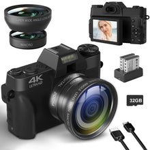 Load image into Gallery viewer, Compact Digital Photography Camera 4K WIFI Webcam Retro Vlog Recorder YouTube 64MP Camcorder 3 Inch Flip Screen Wide Angle Lens