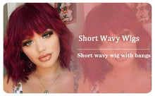 Load image into Gallery viewer, Short Wavy Bob Wigs with Bangs for Women Short Bob Curly Wig Synthetic Hair Wavy Wigs Heat Resistant Fiber Wig
