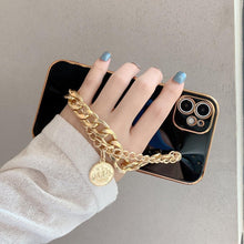 Load image into Gallery viewer, Luxury Glossy Gold Color Metal Coin Bracelet Chain Protective Case Cover For iPhone Soft Case for iPhone 13 12 Pro Max 14 11 pro max X XS XR 7 8 Plus Cover