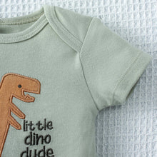 Load image into Gallery viewer, 3PCS Baby Bodysuit Set for Boys | Summer Short Sleeve Cotton Romper with Cartoon Dinosaur & Stripe Designs