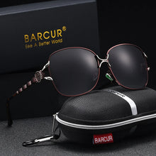 Load image into Gallery viewer, BARCUR Women’s Polarized Sunglasses – Oversized Elliptical Black Frame UV400 Protection Outdoor Fashion Mirror Leg Design High Quality Trendy Style Sunglasses for Travel Driving & Summer Apparel