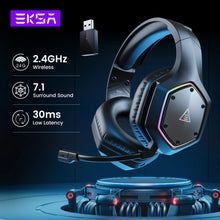 Load image into Gallery viewer, EKSA 2.4GHz Wireless Headphones E1000 WT 7.1 Surround Wired Gaming Headset Gamer with ENC Mic Low Latency for PC/PS4/PS5/Xbox