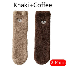 Load image into Gallery viewer, 2 Pairs Cute Socks Bear Women Coral Velvet Thick Plush Warm Socks Sleep Fluffy Socks Cute Cartoon Lovely Floor Fuzzy Sock Winter