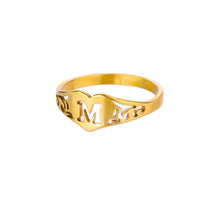 Load image into Gallery viewer, Fashion Hollow Initial Letter Heart Rings For Women Gold Color Stainless Steel A-Z Letter Ring Aesthetic Wedding Jewelry Gift