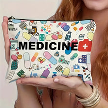 Load image into Gallery viewer, Medicine-Themed Cosmetic Travel Bag - Foldable Zippered Makeup Organizer, Gift for Healthcare Professionals, Cosmetic Bag