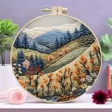 Load image into Gallery viewer, Beginners Hand Embroidery Kit - Mountain & Moon Landscape with Fabric & Threads