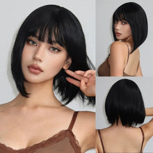 Load image into Gallery viewer, Short Straight Bob Wigs for Women Black Brown Synthetic Natural Hair Wig with Bangs Heat Resistant Cosplay Daily Use Hair