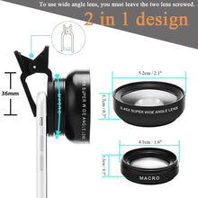 Load image into Gallery viewer, Macro lens for Nails Mobile Phone Lens 0.45X Wide Angle Lens & 12.5X Macro HD Camera Lens Universal for iPhone Android Phone