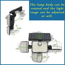 Load image into Gallery viewer, 4-Head Outdoor Solar Motion Sensor Light – 122 LED Floodlight, 3000 Lumens, 270° Wide-Angle IP65 Waterproof Security Lamp