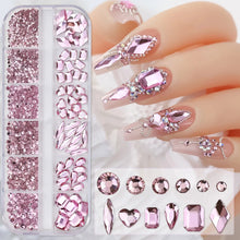 Load image into Gallery viewer, 12 Grids Mixed Nail Rhinestones - SS6-SS30 Flat-Back Glass Gems for Nail Art
