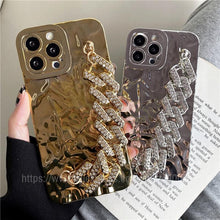Load image into Gallery viewer, Luxury Gold Plating Electroplated Bracelet Cute Compatible with iPhone Diamond Case Luxury Sparkle Glitter Rhinestone Phone Case For iPhone 14 13 Promax 11 12 Pro Max Mini Xs Max XR 8 7 Plus Mirror Cover