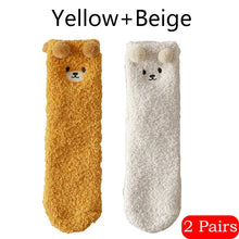 Load image into Gallery viewer, 2 Pairs Cute Socks Bear Women Coral Velvet Thick Plush Warm Socks Sleep Fluffy Socks Cute Cartoon Lovely Floor Fuzzy Sock Winter