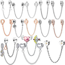 Load image into Gallery viewer, Newest Crown Love OK Unicorn Cupid's Arrow Safety chain Fit Original Pandora Charms Silver Color Bracelets DIY Women's Jewelry