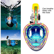 Load image into Gallery viewer, Full Face Snorkel Mask with Detachable Camera Mount,Snorkeling Swimming Diving Mask Wide View Anti-Fog Anti-Leak for Adult Kids