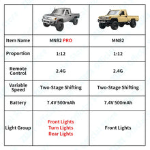 Load image into Gallery viewer, ZWN 1:12 Full Scale RC CAR MN82 Upgraded MN82 PRO Controllable Headlights 2.4G 4WD Off-Road Car Pick Up Truck Toy for Kids Gifts