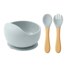 Load image into Gallery viewer, Mamaplan 3PCS Baby Silicone Feeding Set Suction Bowl Spoon Fork