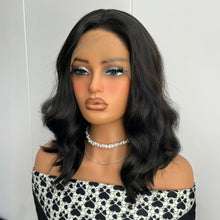 Load image into Gallery viewer, Short Wavy Black Curly Bob Wigs for Women Synthetic Free Part Shoulder Length Short Body Wave Glueless 13X4 Lace Front wigs